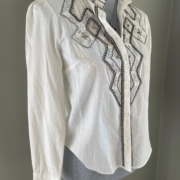 Anthropologie Embellished Rhinestone Womens Top XXSP - Picture 2 of 7